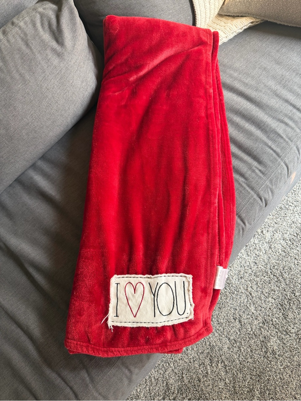Rae Dunn Red Plush Throw with I ♥ YOU Patch